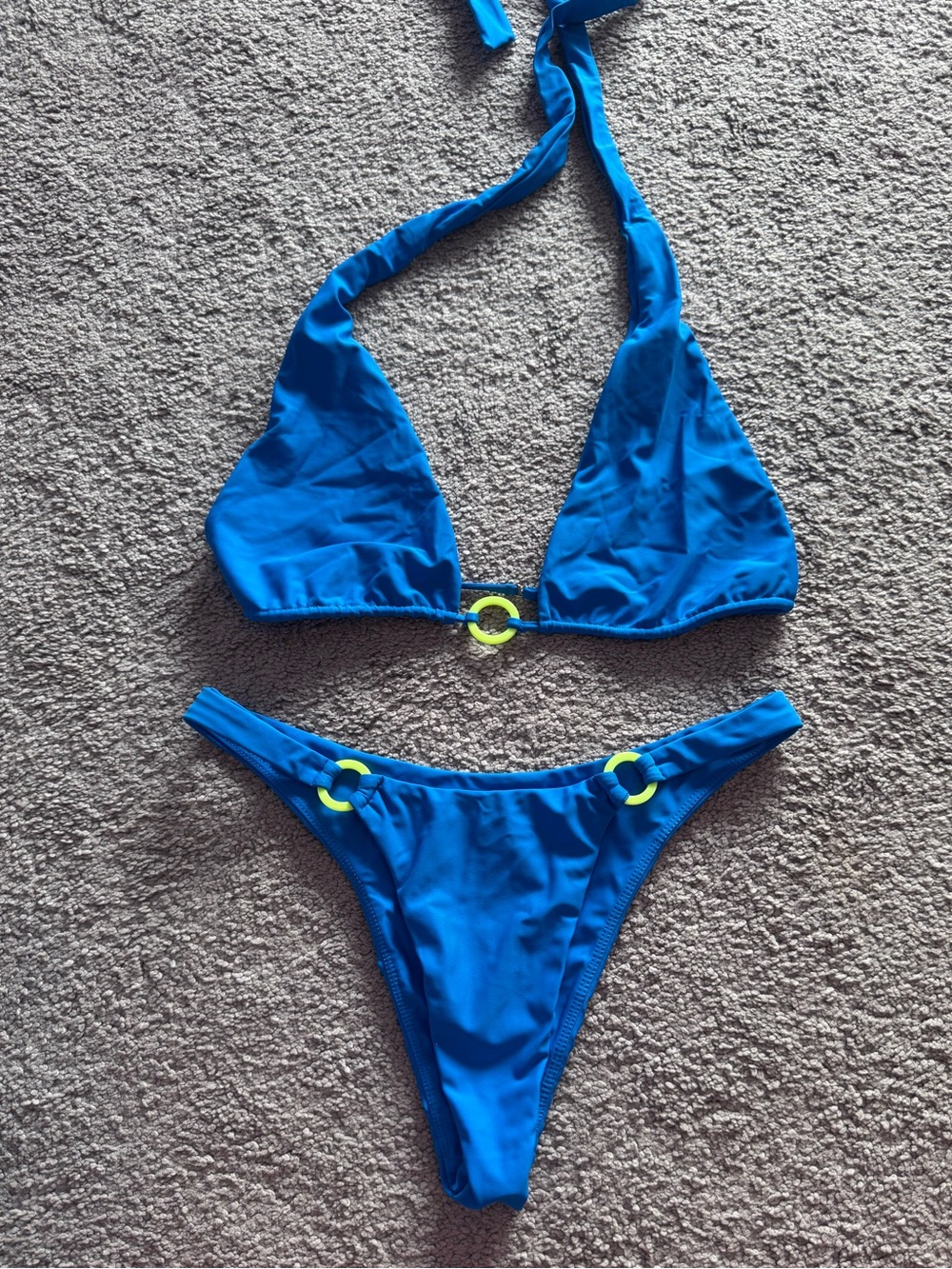 Camila Coelho Blue Bikini with Neon Accent Rings